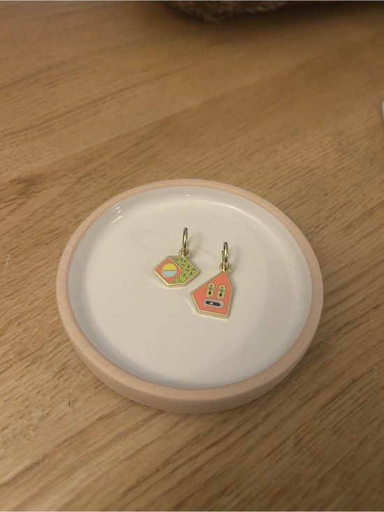 Jewelry - Colorful Enamel Charm Huggie Earrings - Coral & Lime